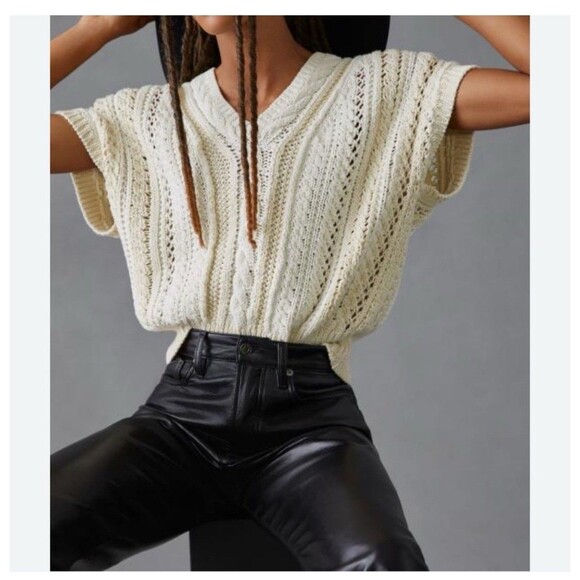 RAG & BONE Jolie Sleeveless Vee Cable Sweater Large Ivory NEW Chunky Knit Fall - Picture 7 of 10